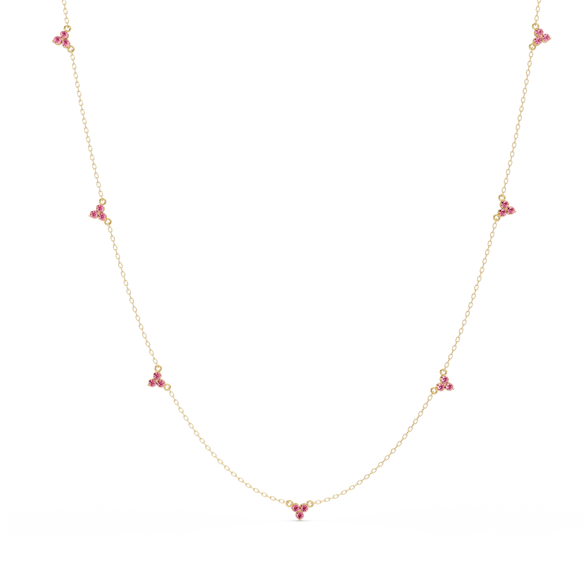 1.2 CTW Round Three-Stone Cluster Colorstone Station Necklace – CAD image 6201