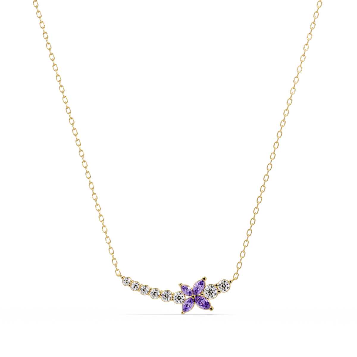 1.7 CTW Round & Marquise Floral Cluster Colorstone Necklace – CAD image 7863