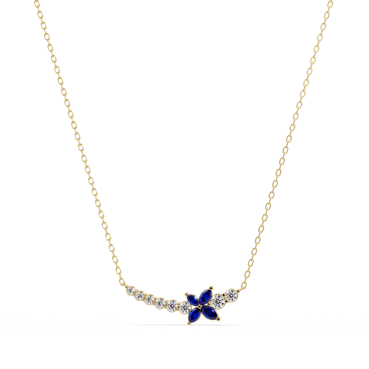 1.7 CTW Round & Marquise Floral Cluster Colorstone Necklace – CAD image 7864