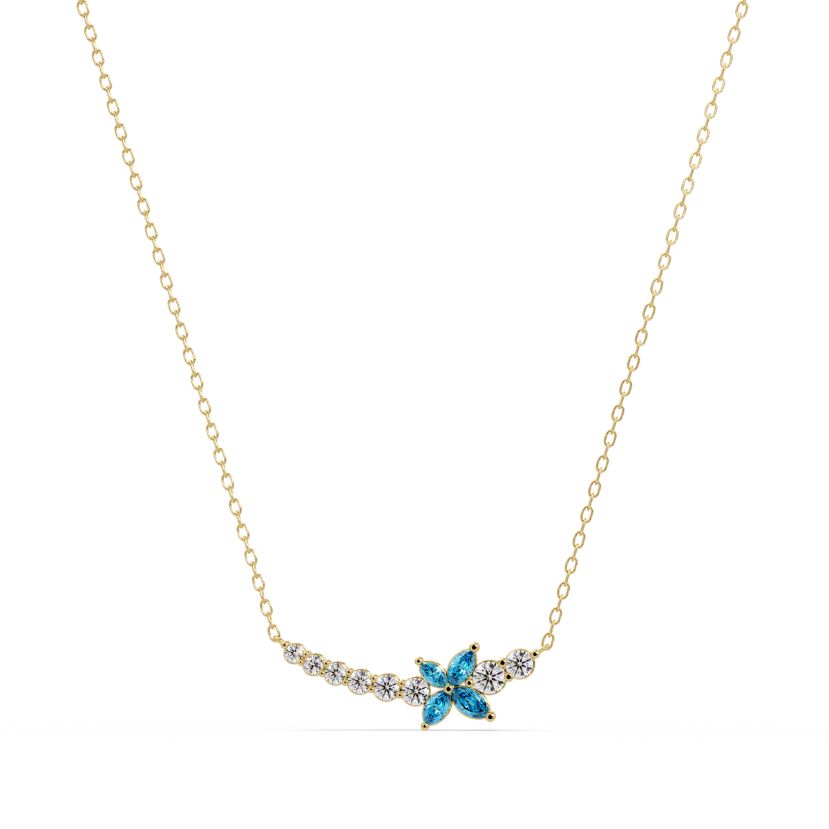 1.7 CTW Round & Marquise Floral Cluster Colorstone Necklace – CAD image 7865