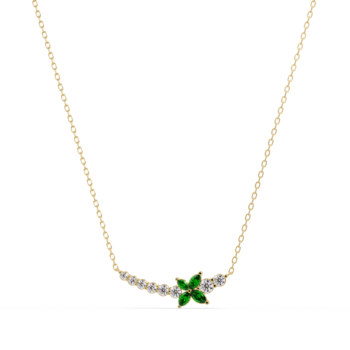 1.7 CTW Round & Marquise Floral Cluster Colorstone Necklace – CAD image 7867