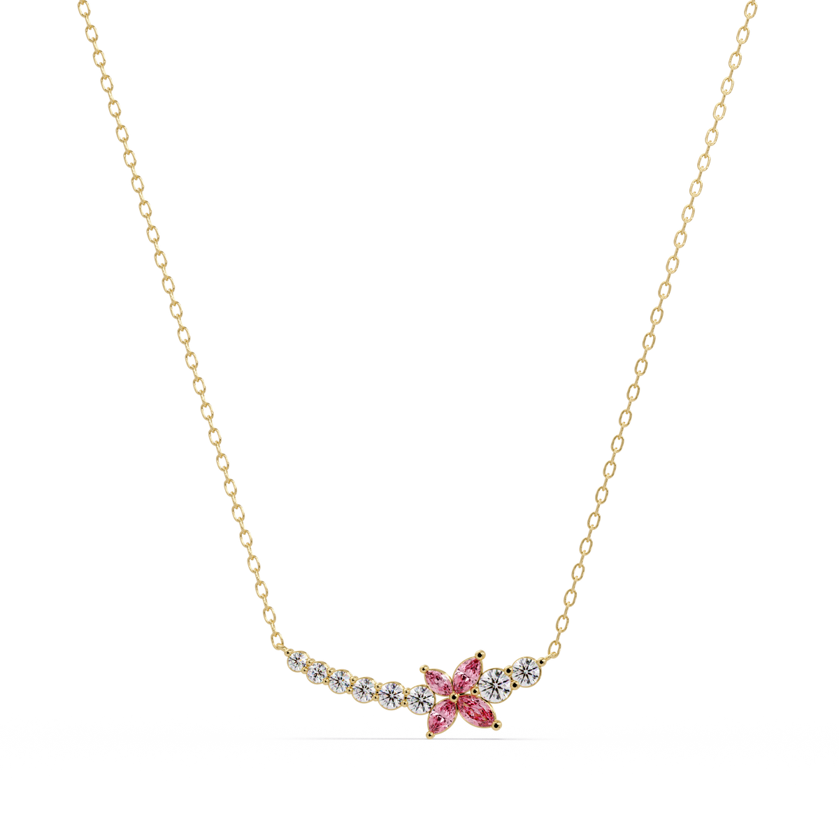 1.7 CTW Round & Marquise Floral Cluster Colorstone Necklace – CAD image 7868