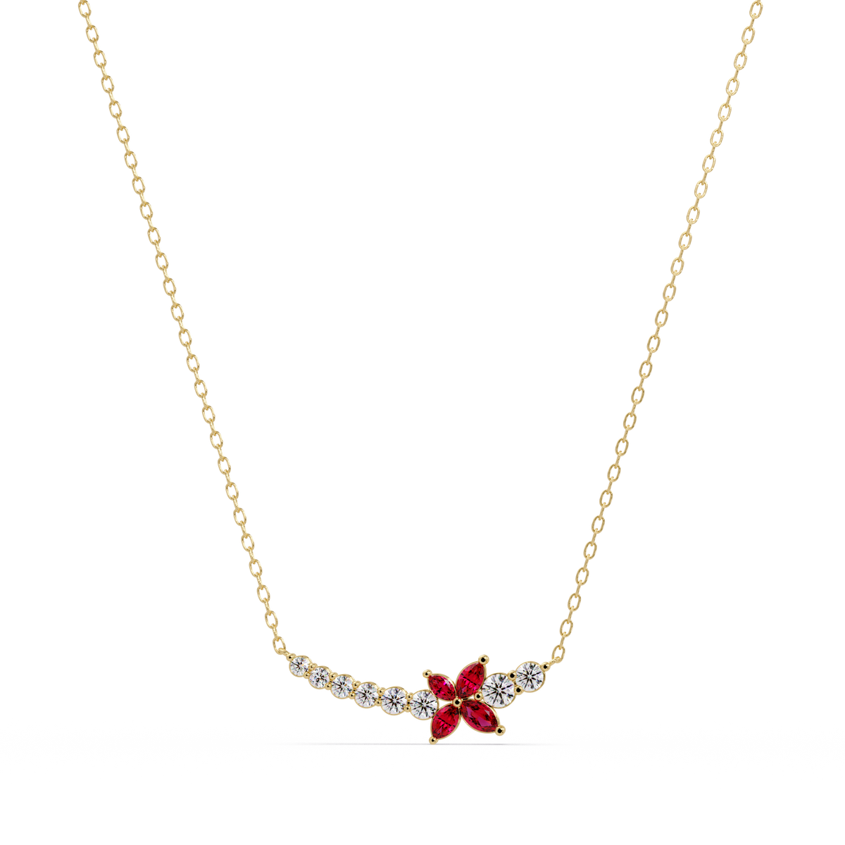 1.7 CTW Round & Marquise Floral Cluster Colorstone Necklace – CAD image 7869
