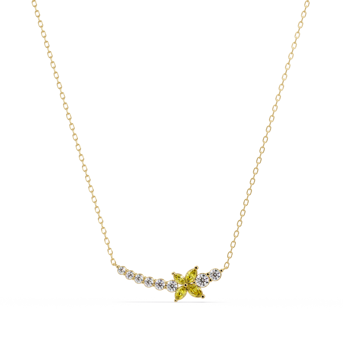 1.7 CTW Round & Marquise Floral Cluster Colorstone Necklace – CAD image 7871