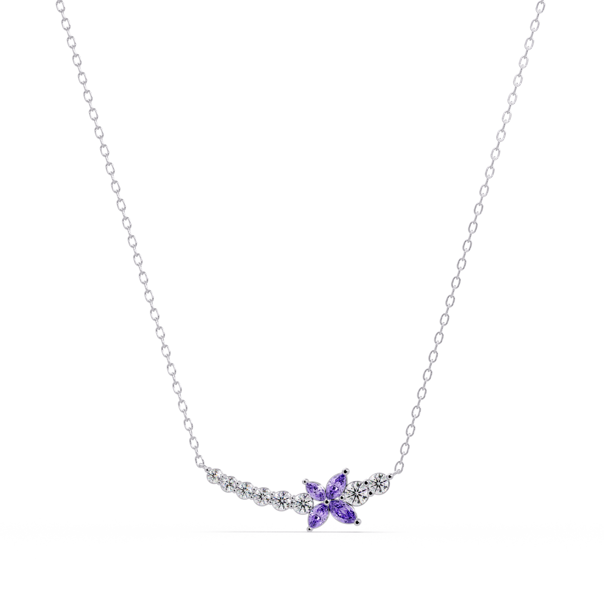 1.7 CTW Round & Marquise Floral Cluster Colorstone Necklace – CAD image 7874