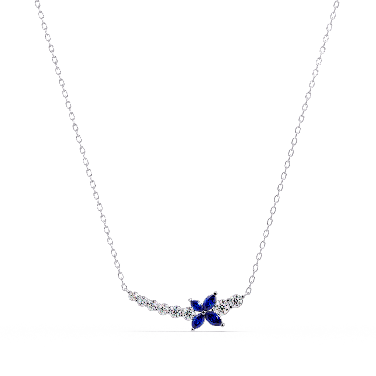 1.7 CTW Round & Marquise Floral Cluster Colorstone Necklace – CAD image 7875