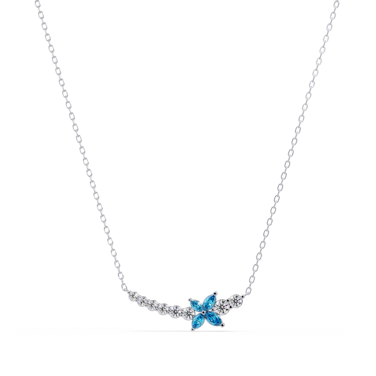 1.7 CTW Round & Marquise Floral Cluster Colorstone Necklace – CAD image 7876