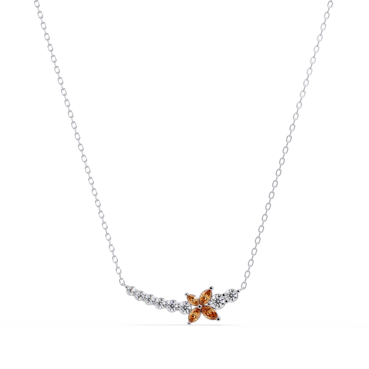 1.7 CTW Round & Marquise Floral Cluster Colorstone Necklace – CAD image 7878