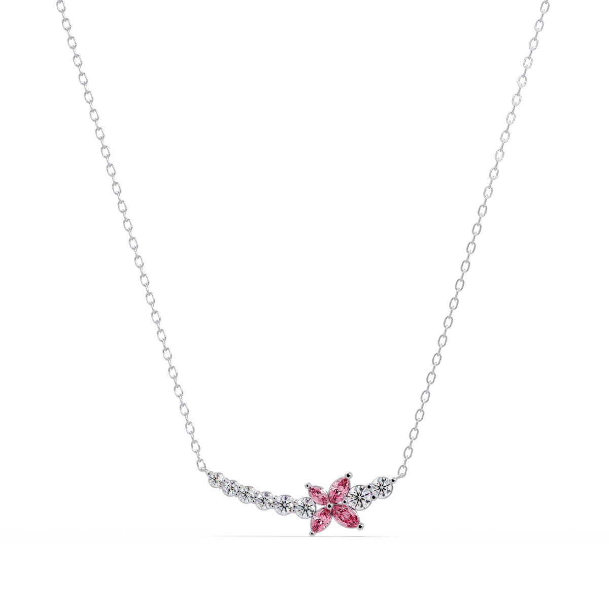 1.7 CTW Round & Marquise Floral Cluster Colorstone Necklace – CAD image 7880