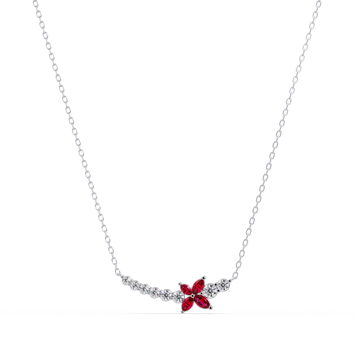 1.7 CTW Round & Marquise Floral Cluster Colorstone Necklace – CAD image 7881