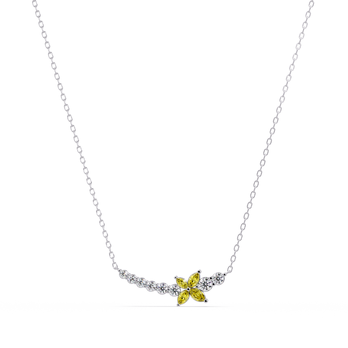 1.7 CTW Round & Marquise Floral Cluster Colorstone Necklace – CAD image 7882