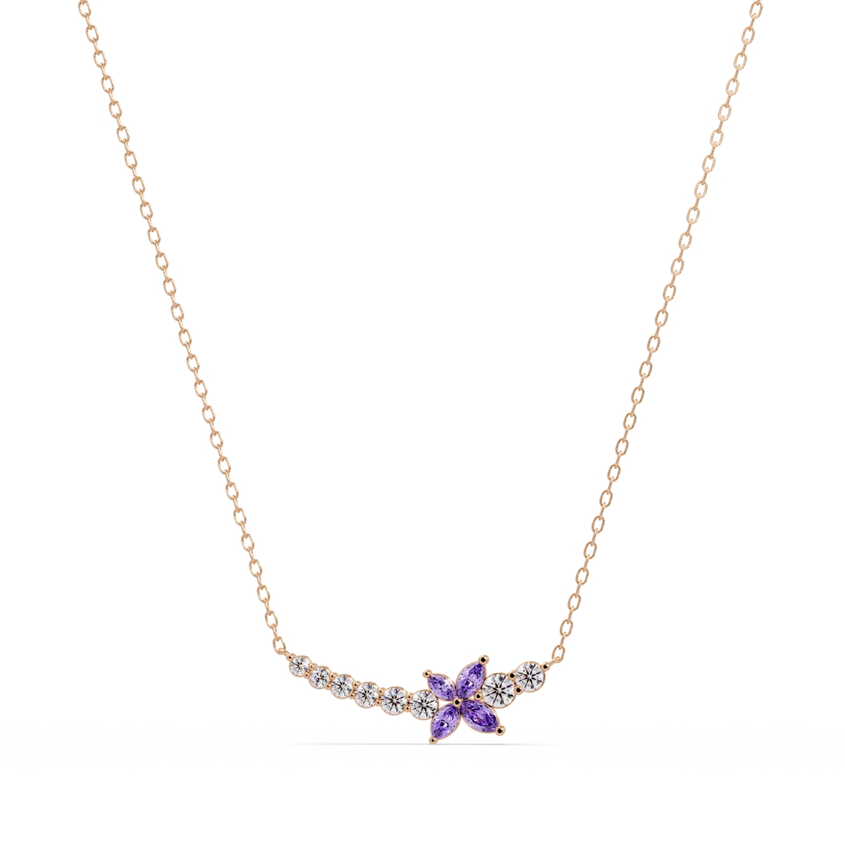 1.7 CTW Round & Marquise Floral Cluster Colorstone Necklace – CAD image 7885