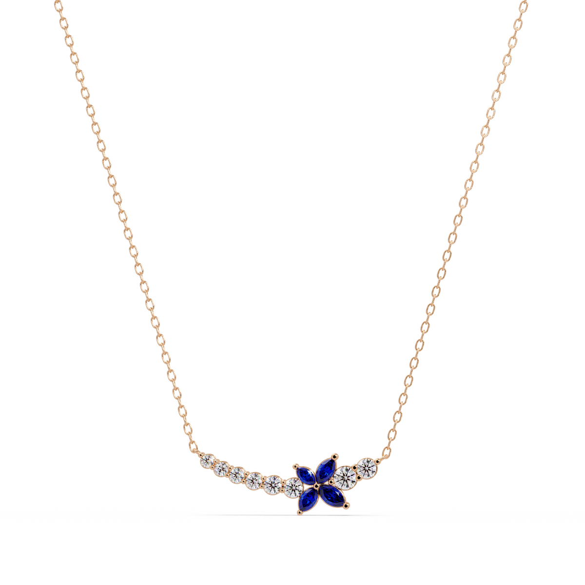 1.7 CTW Round & Marquise Floral Cluster Colorstone Necklace – CAD image 7886