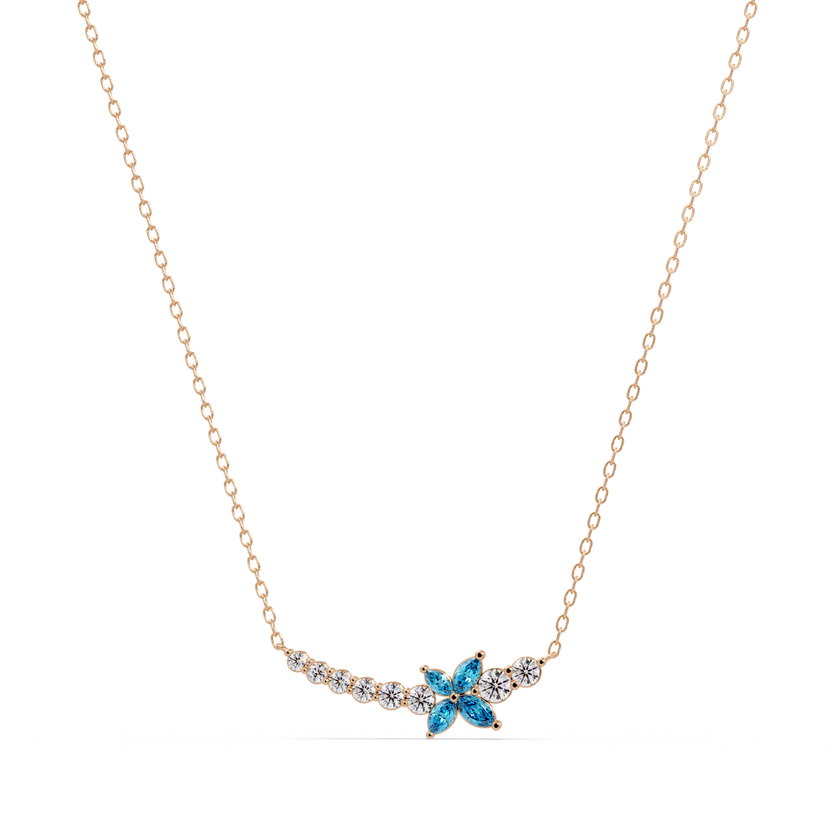 1.7 CTW Round & Marquise Floral Cluster Colorstone Necklace – CAD image 7887