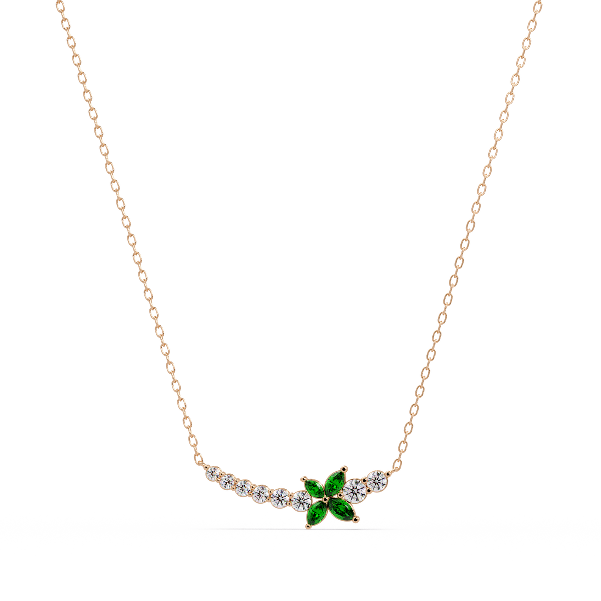 1.7 CTW Round & Marquise Floral Cluster Colorstone Necklace – CAD image 7889