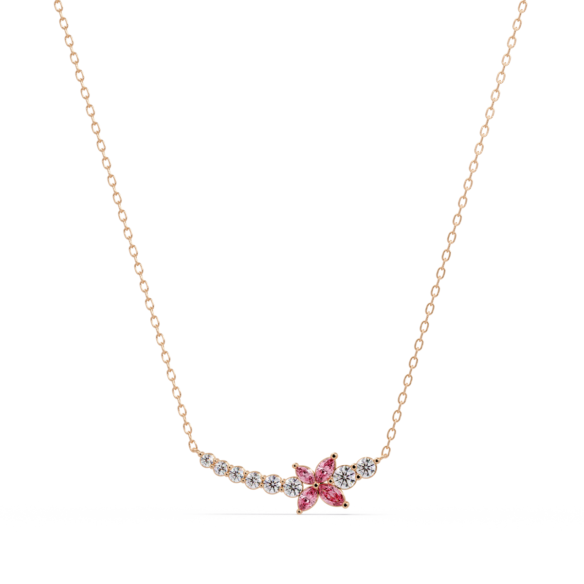 1.7 CTW Round & Marquise Floral Cluster Colorstone Necklace – CAD image 7890