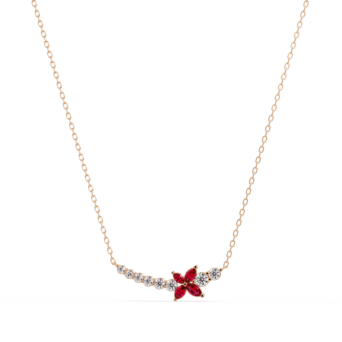 1.7 CTW Round & Marquise Floral Cluster Colorstone Necklace – CAD image 7891