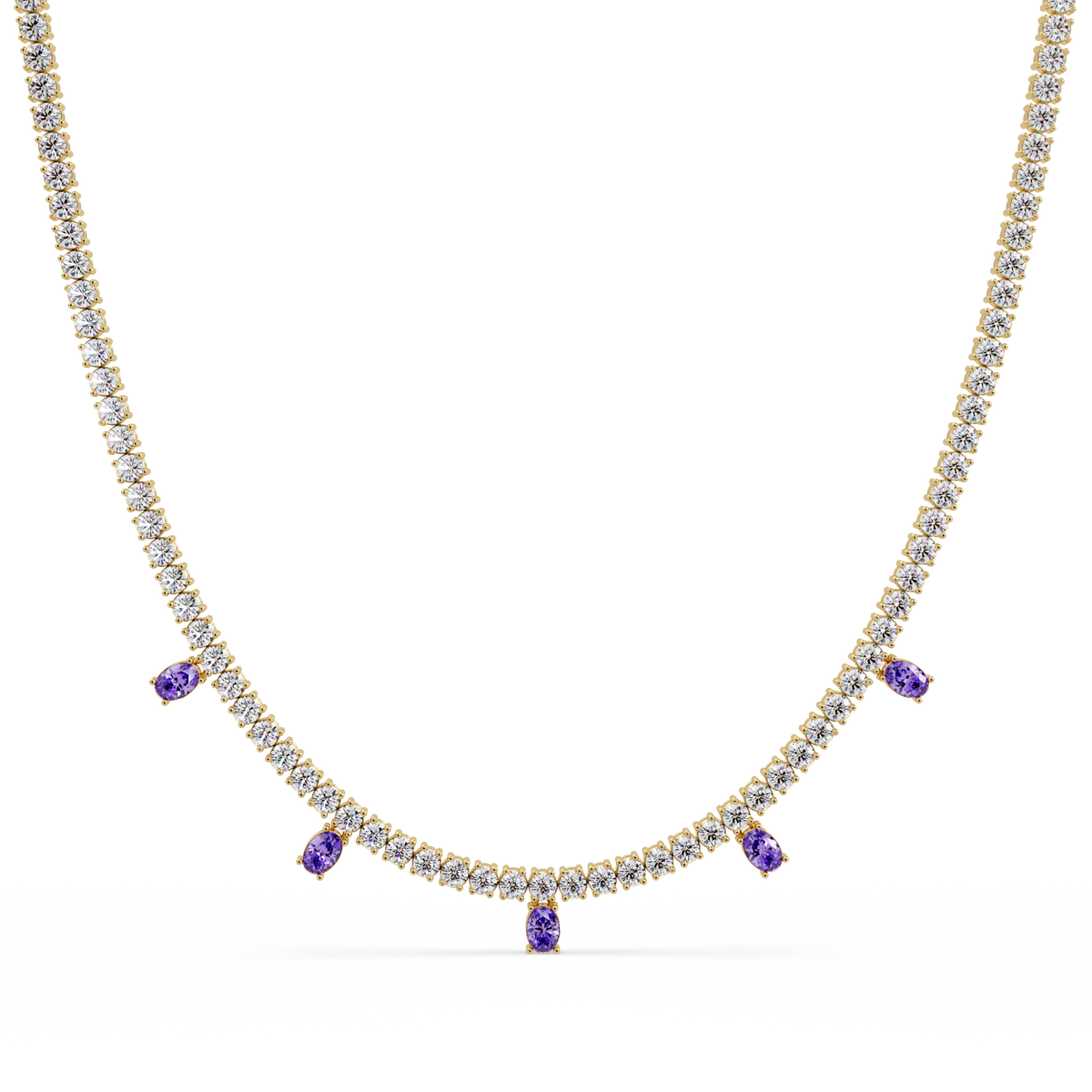 14.2 CTW Round Diamond & Oval Colorstone Drop Tennis Necklace – CAD image 7974