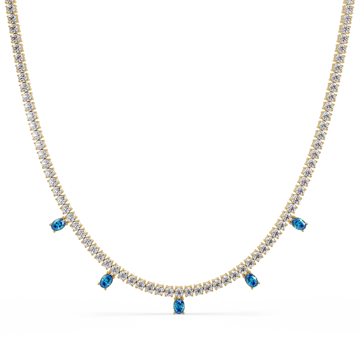 14.2 CTW Round Diamond & Oval Colorstone Drop Tennis Necklace – CAD image 7976