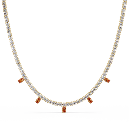 14.2 CTW Round Diamond & Oval Colorstone Drop Tennis Necklace – CAD image 7977