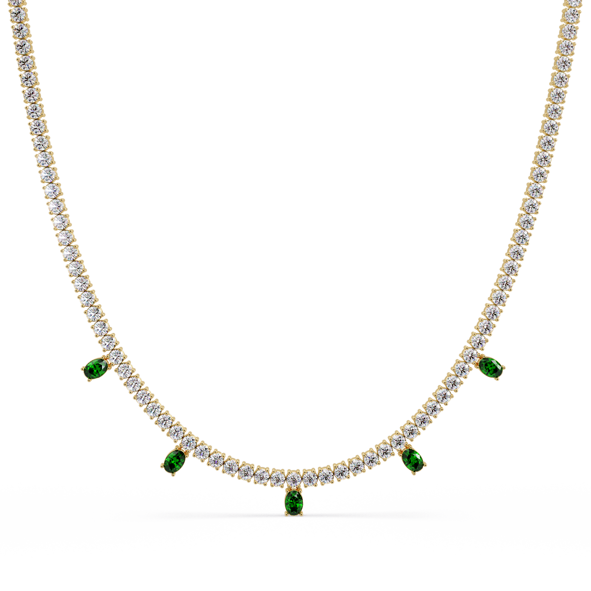 14.2 CTW Round Diamond & Oval Colorstone Drop Tennis Necklace – CAD image 7978