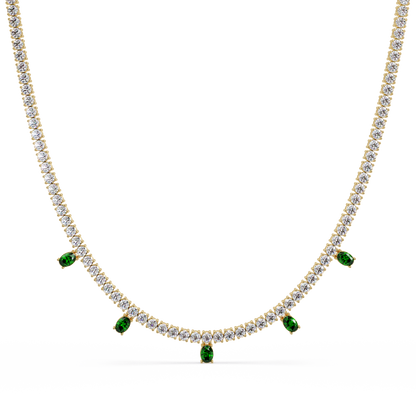 14.2 CTW Round Diamond & Oval Colorstone Drop Tennis Necklace – CAD image 7978