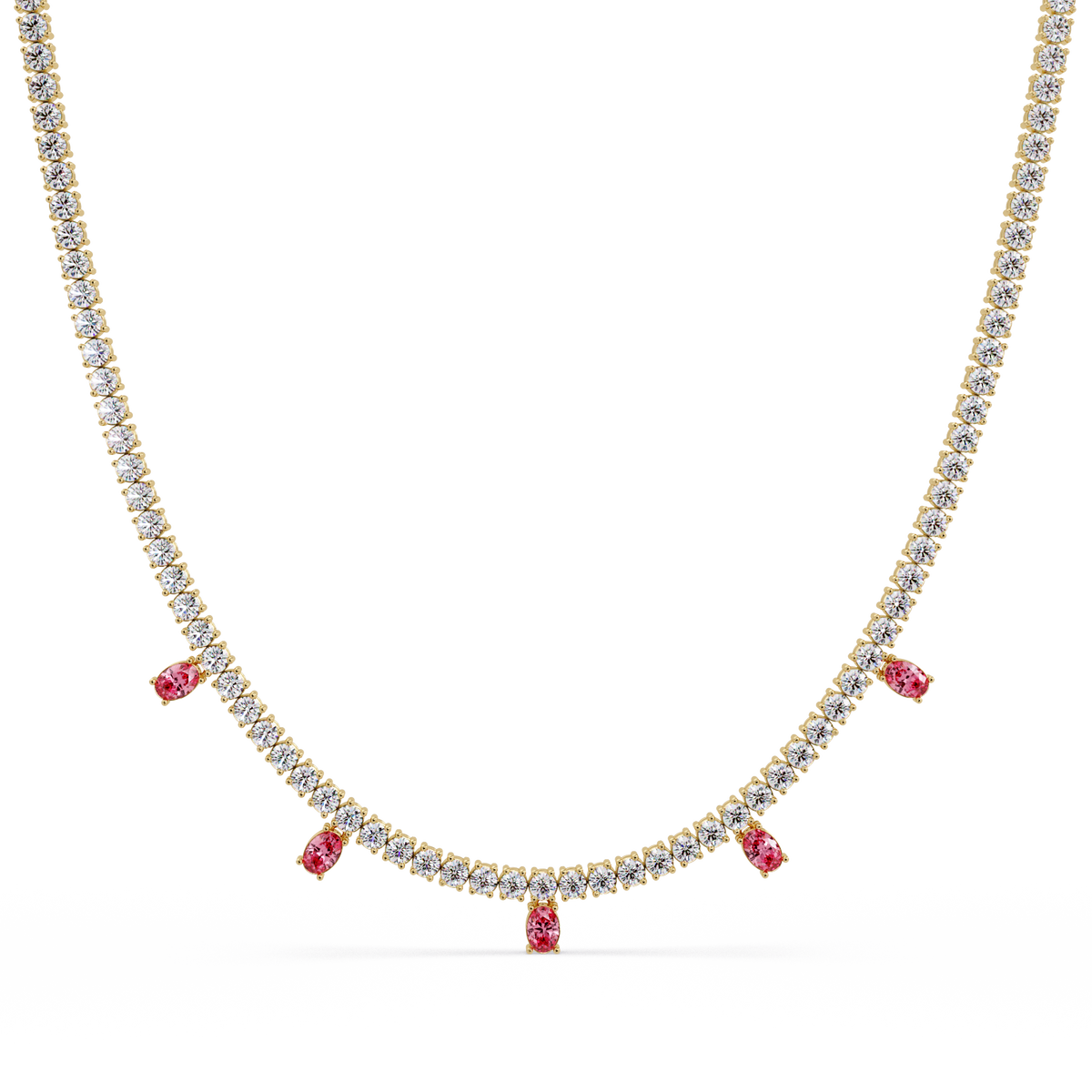 14.2 CTW Round Diamond & Oval Colorstone Drop Tennis Necklace – CAD image 7979