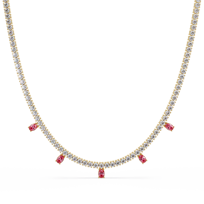 14.2 CTW Round Diamond & Oval Colorstone Drop Tennis Necklace – CAD image 7979