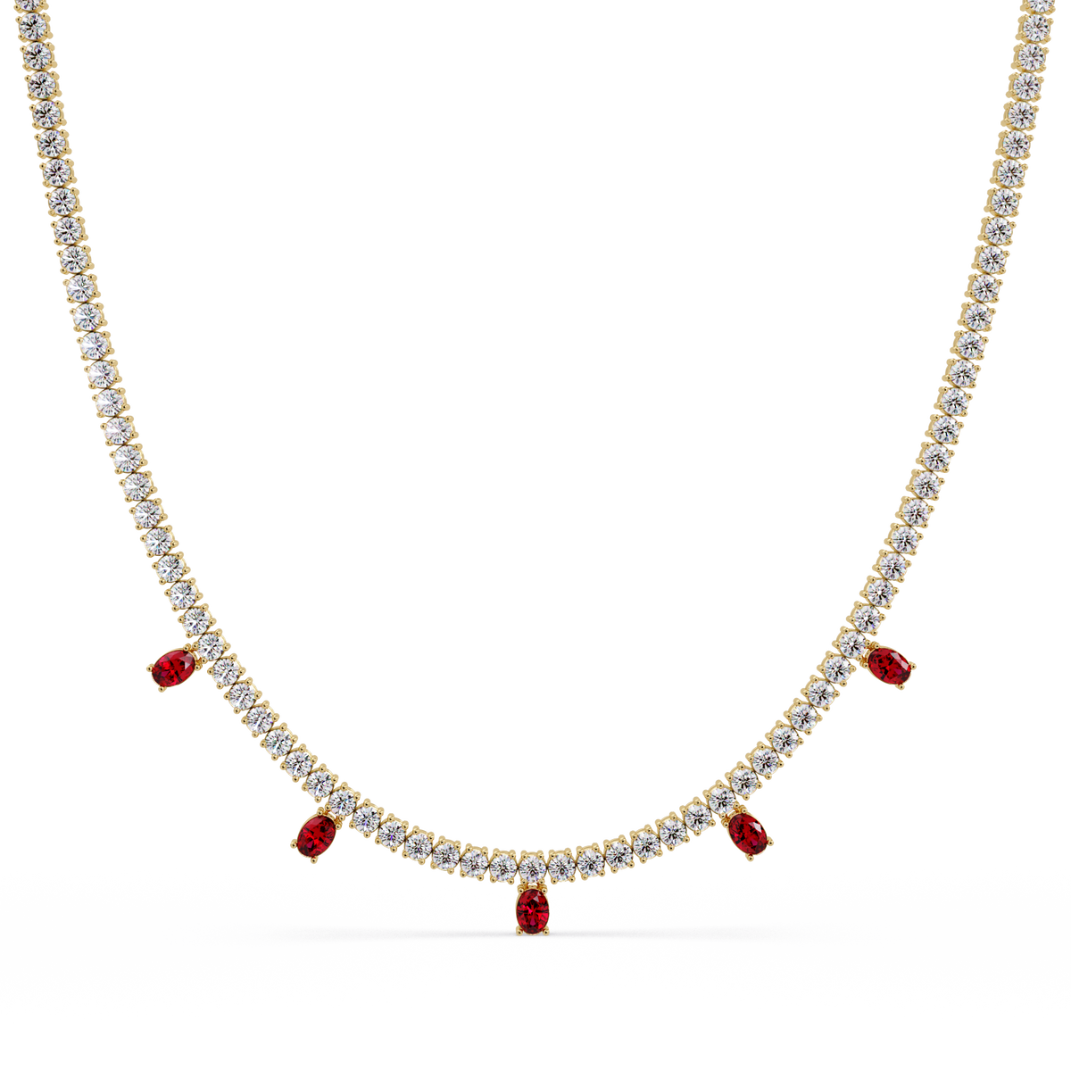 14.2 CTW Round Diamond & Oval Colorstone Drop Tennis Necklace – CAD image 7980