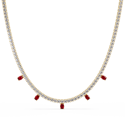 14.2 CTW Round Diamond & Oval Colorstone Drop Tennis Necklace – CAD image 7980