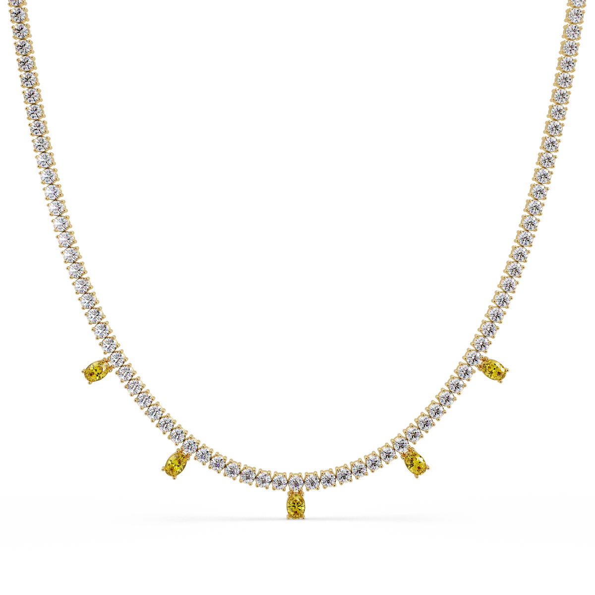 14.2 CTW Round Diamond & Oval Colorstone Drop Tennis Necklace – CAD image 7981