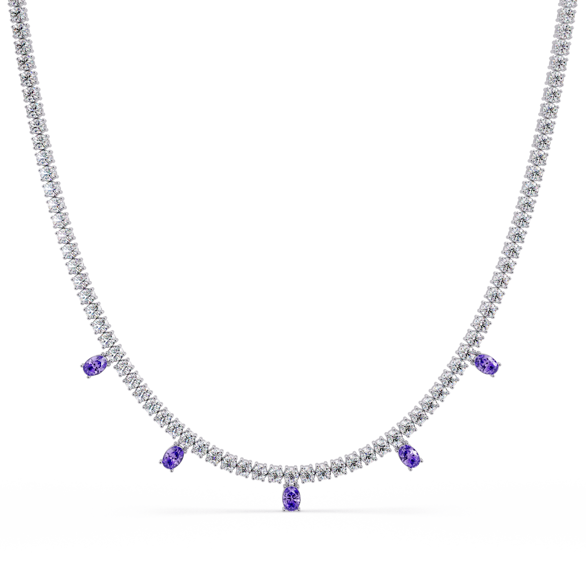 14.2 CTW Round Diamond & Oval Colorstone Drop Tennis Necklace – CAD image 7984