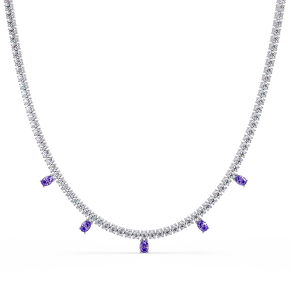14.2 CTW Round Diamond & Oval Colorstone Drop Tennis Necklace – CAD image 7984