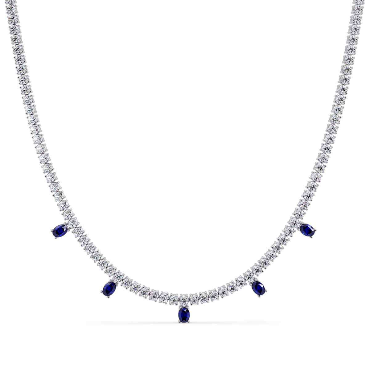 14.2 CTW Round Diamond & Oval Colorstone Drop Tennis Necklace – CAD image 7985