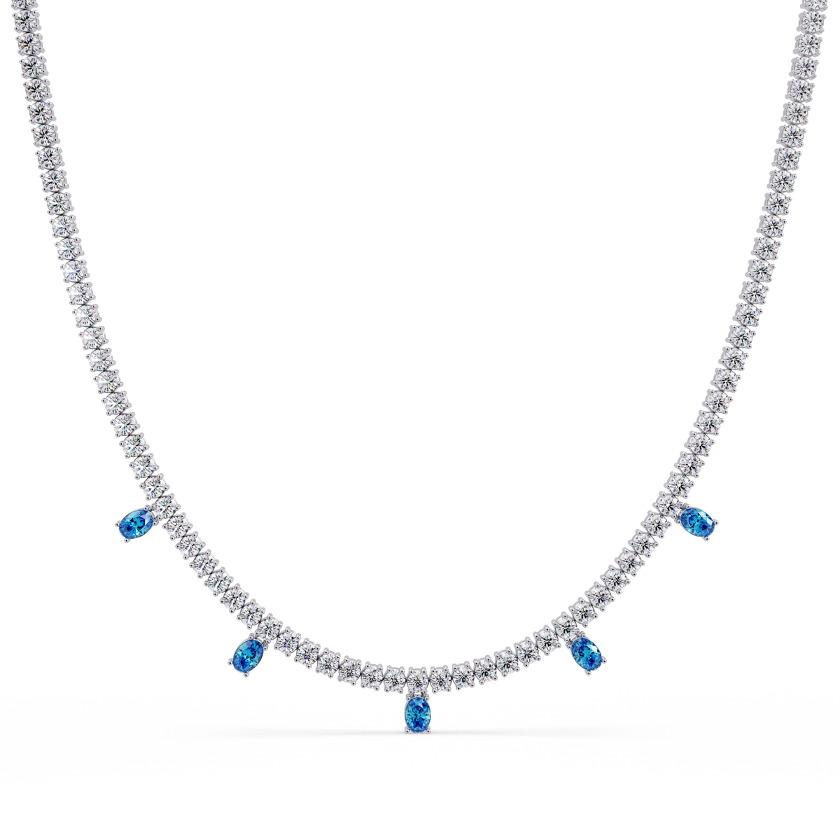 14.2 CTW Round Diamond & Oval Colorstone Drop Tennis Necklace – CAD image 7986