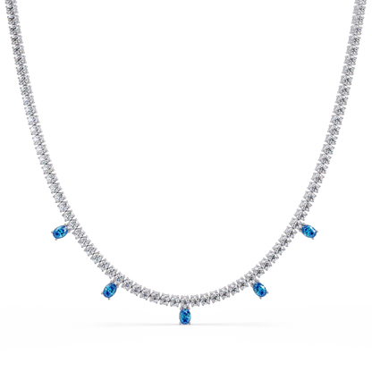 14.2 CTW Round Diamond & Oval Colorstone Drop Tennis Necklace – CAD image 7986