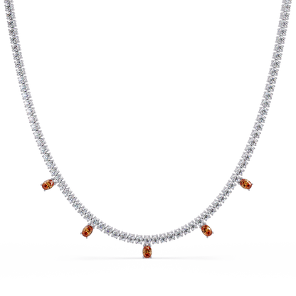 14.2 CTW Round Diamond & Oval Colorstone Drop Tennis Necklace – CAD image 7987