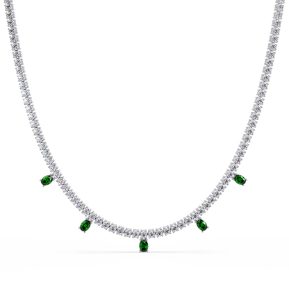 14.2 CTW Round Diamond & Oval Colorstone Drop Tennis Necklace – CAD image 7988