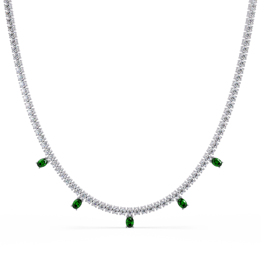 14.2 CTW Round Diamond & Oval Colorstone Drop Tennis Necklace – CAD image 7988