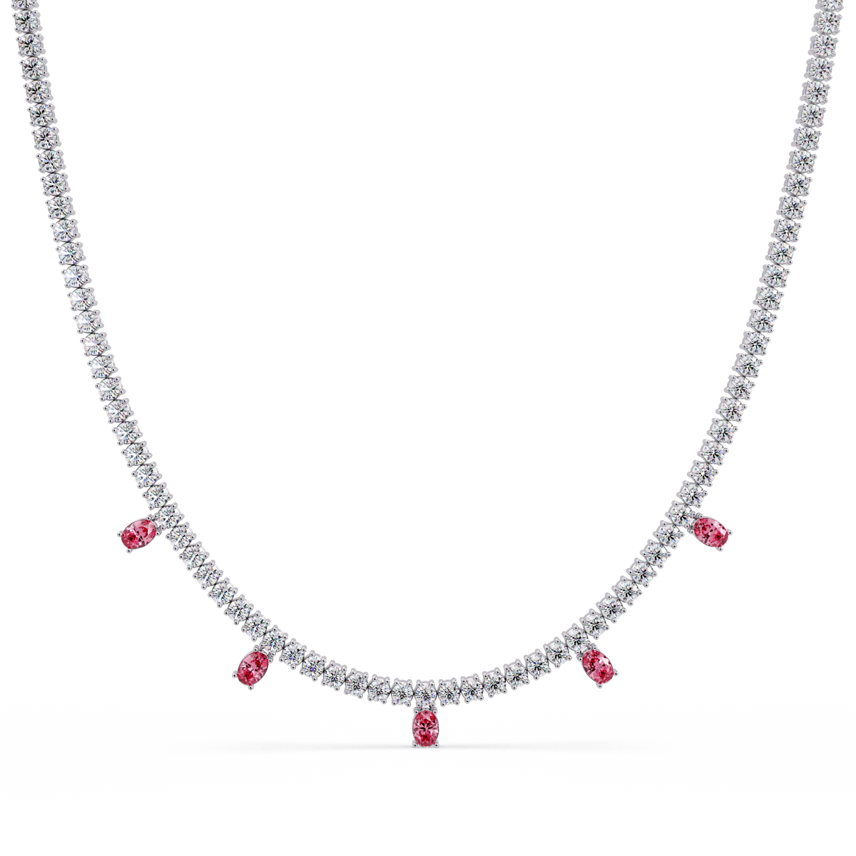 14.2 CTW Round Diamond & Oval Colorstone Drop Tennis Necklace – CAD image 7989