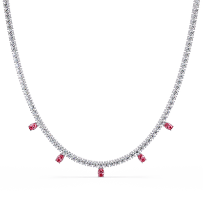 14.2 CTW Round Diamond & Oval Colorstone Drop Tennis Necklace – CAD image 7989