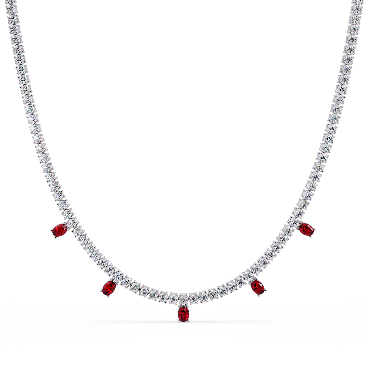 14.2 CTW Round Diamond & Oval Colorstone Drop Tennis Necklace – CAD image 7990