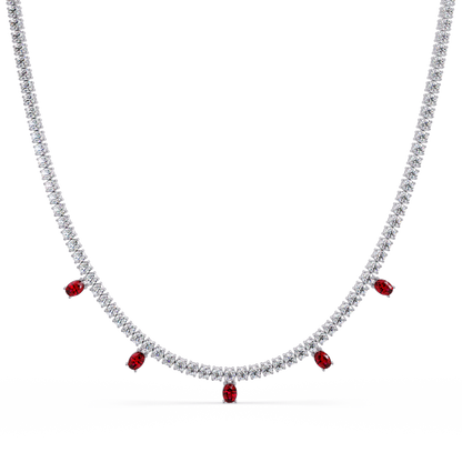 14.2 CTW Round Diamond & Oval Colorstone Drop Tennis Necklace – CAD image 7990