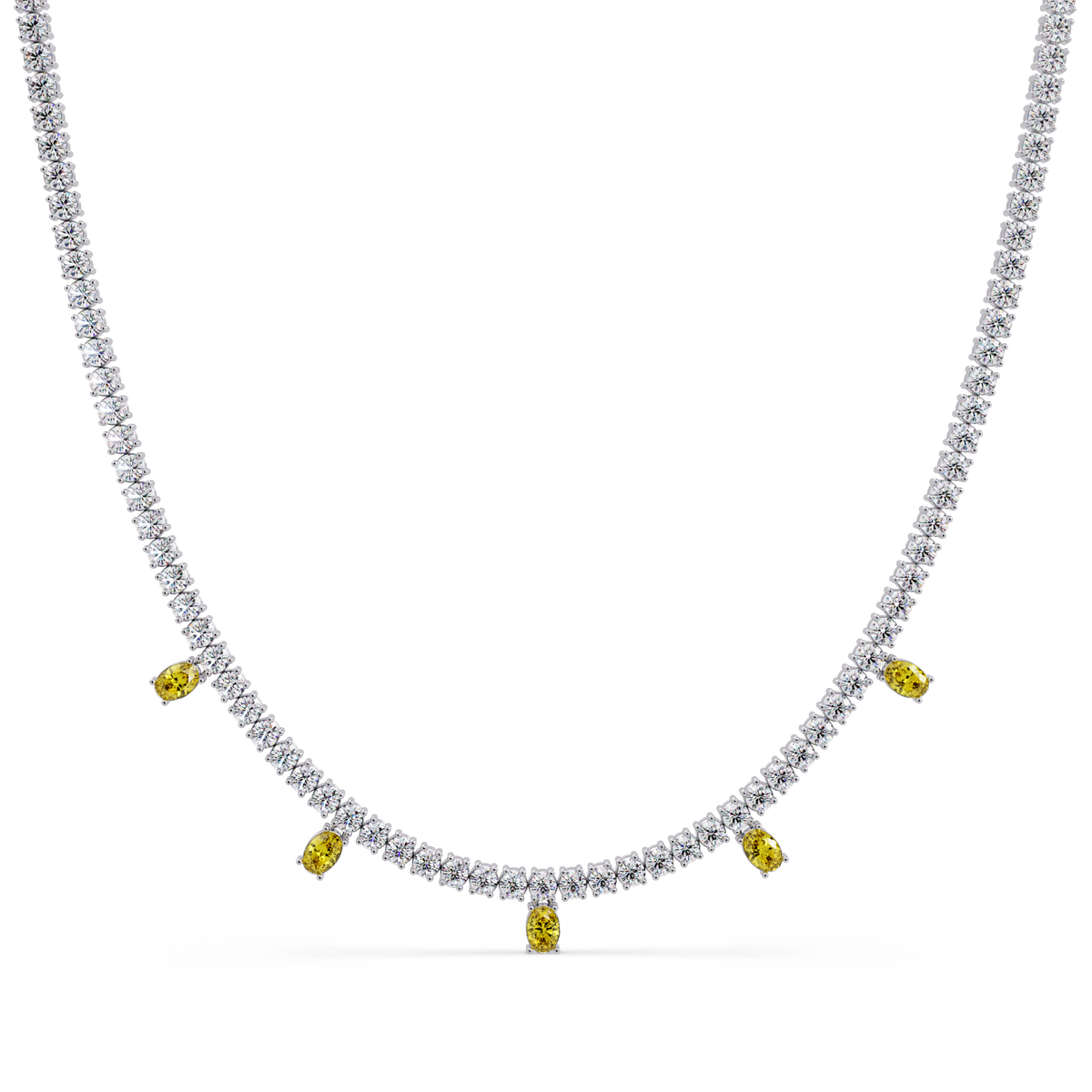 14.2 CTW Round Diamond & Oval Colorstone Drop Tennis Necklace – CAD image 7991