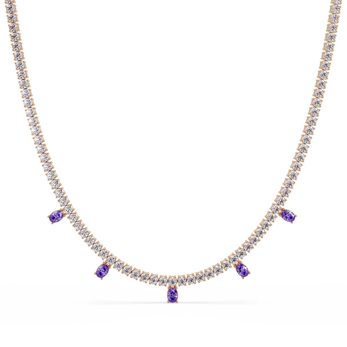 14.2 CTW Round Diamond & Oval Colorstone Drop Tennis Necklace – CAD image 7994