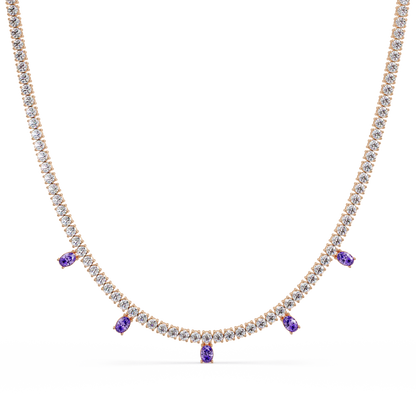 14.2 CTW Round Diamond & Oval Colorstone Drop Tennis Necklace – CAD image 7994