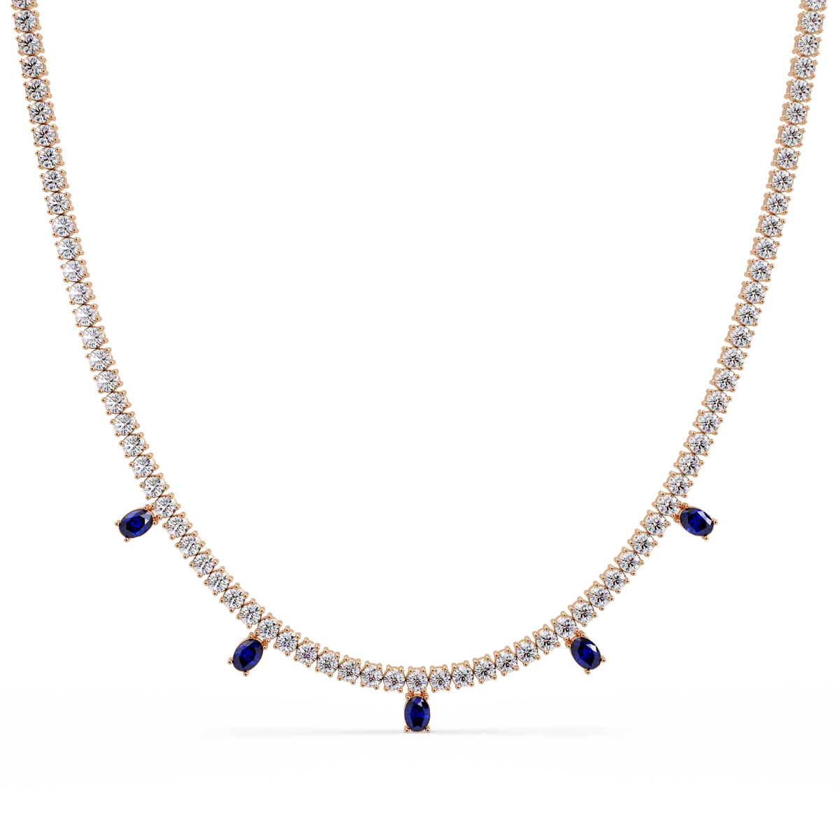 14.2 CTW Round Diamond & Oval Colorstone Drop Tennis Necklace – CAD image 7995