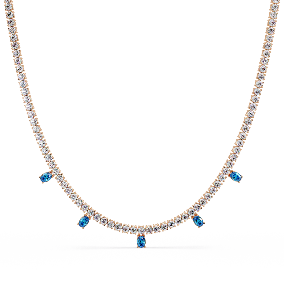 14.2 CTW Round Diamond & Oval Colorstone Drop Tennis Necklace – CAD image 7996