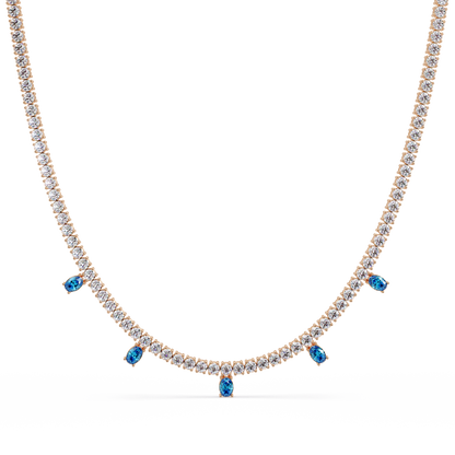 14.2 CTW Round Diamond & Oval Colorstone Drop Tennis Necklace – CAD image 7996