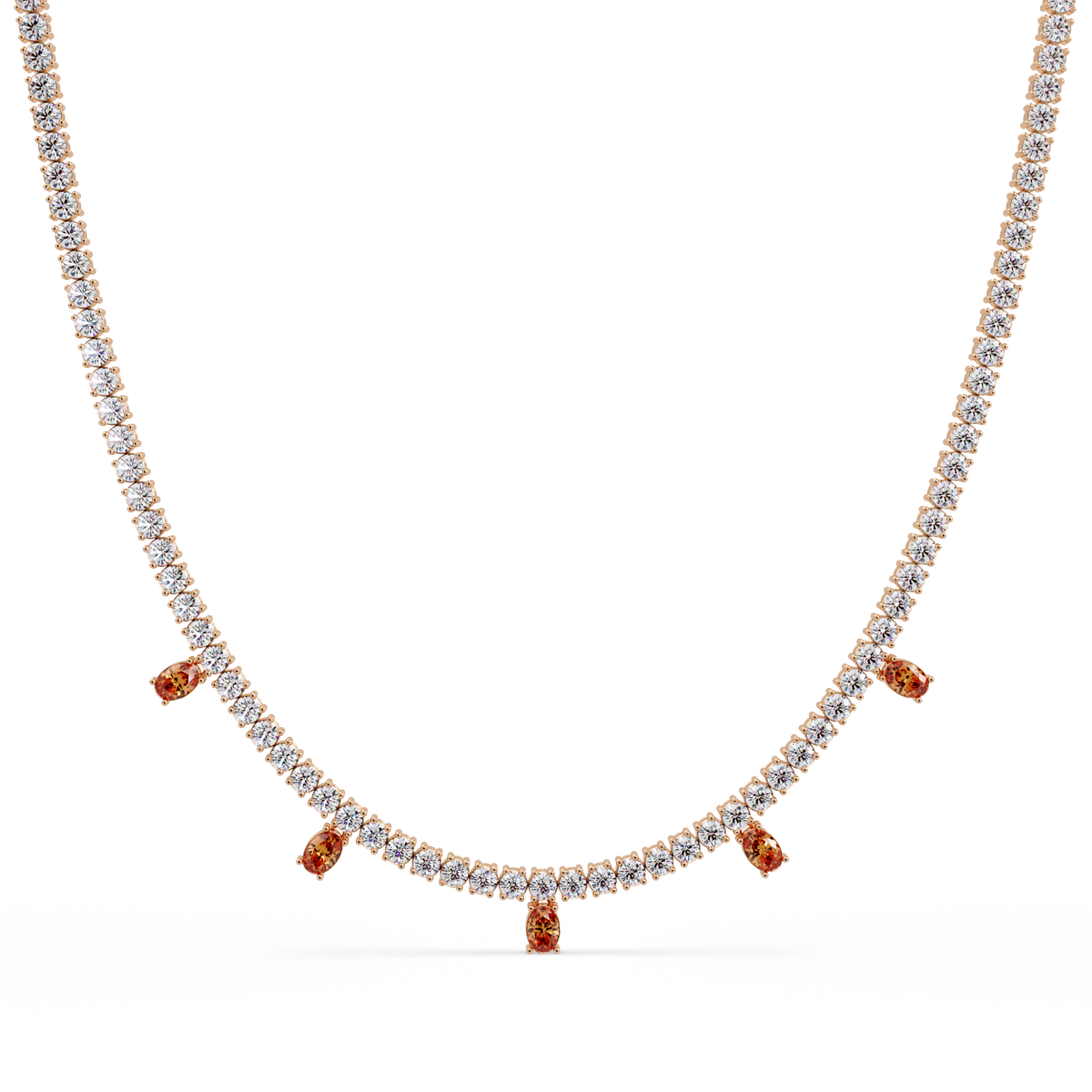 14.2 CTW Round Diamond & Oval Colorstone Drop Tennis Necklace – CAD image 7997